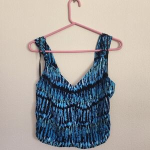 NWOT Tommy Hilfiger Blue and Black Ruched Sleeveless Tank Top